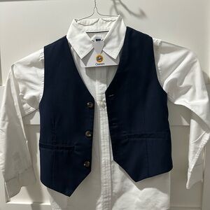 Boys 5/6 white button up shirt (Janie & jack) & navy vest (Gymboree)
